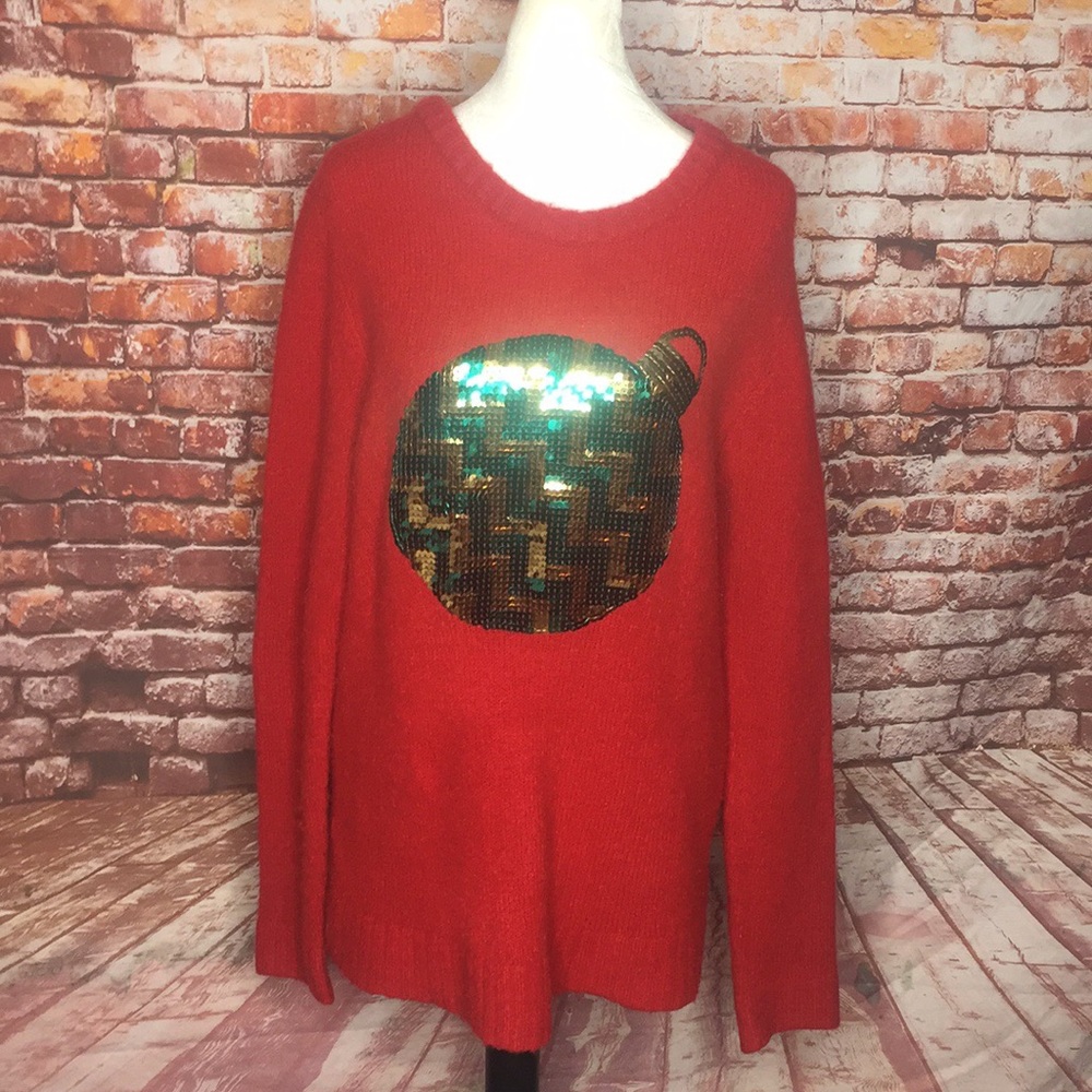 Holiday Time Soft Red Rhinestone Christmas Sweater